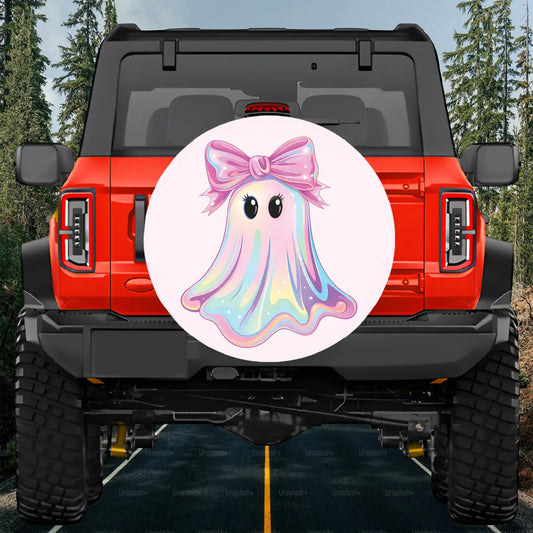 Pink Ghost Halloween Tire cover