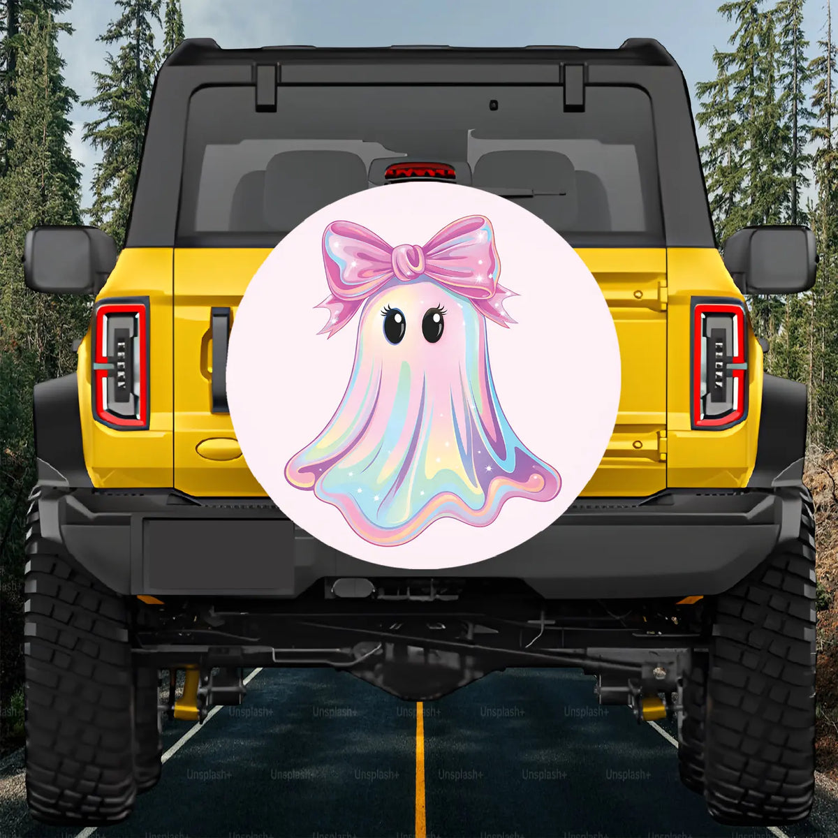 Pink Ghost Halloween Tire cover