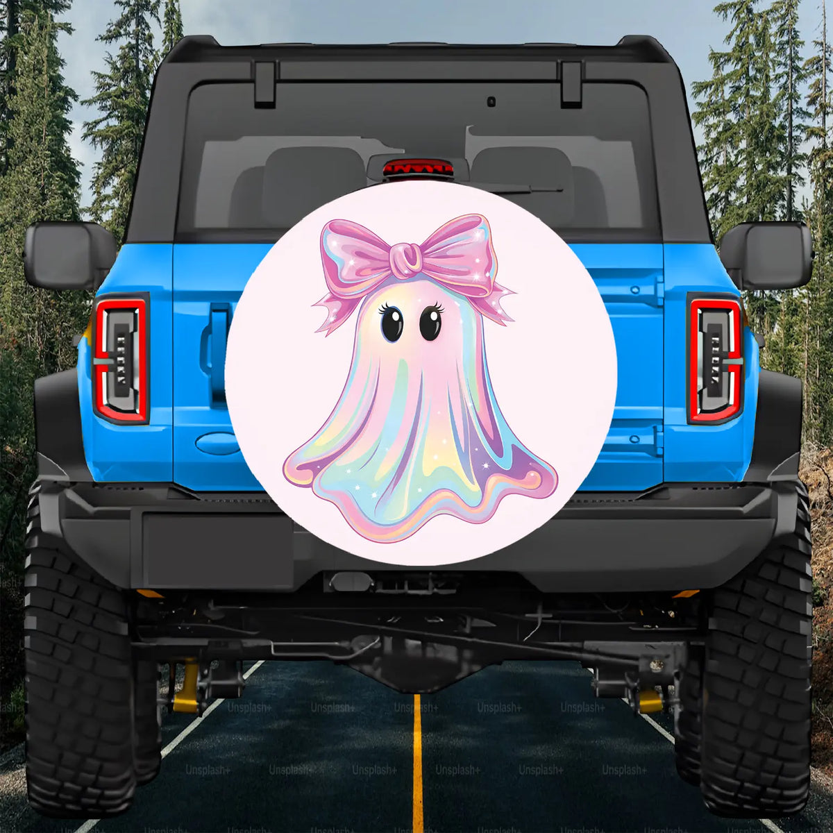 Pink Ghost Halloween Tire cover
