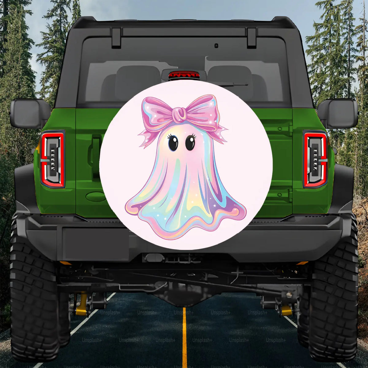 Pink Ghost Halloween Tire cover