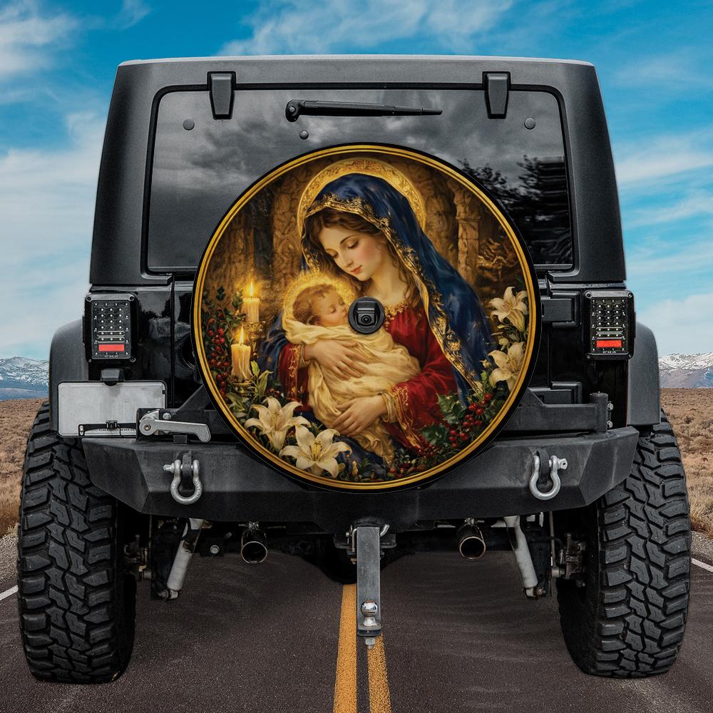 Mary Jesus Christmas Spare Cover, Nativity Scene Wheel protector