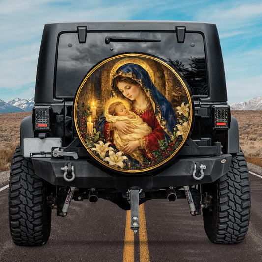 Mary Jesus Christmas Spare Cover, Nativity Scene Wheel protector